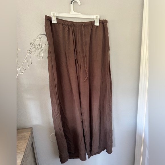 Linen & Cotton Wide-Leg Pants. Brown. NWT. Size XL. - Picture 2 of 4